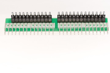 Toggle switches on a printed circuit, used for digital input simulation with programmable controllers.
