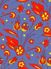 Fototapeta na wymiar Floral seamless background pattern with fantasy flowers. Summer flowers. Vector illustration hand drawn. Colorful background.