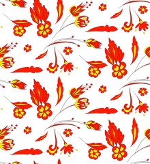 Floral seamless background pattern with fantasy flowers. Summer flowers. Vector illustration hand drawn. Colorful background.
