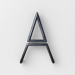 3d realistic Wire Font with shiny reflection and soft shadows. Letter A. 3d rendering isolated.