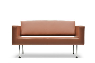 Brown leather sofa front view