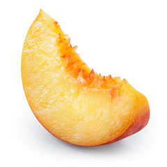 Peach slice of fruit isolated on white. With clipping path.