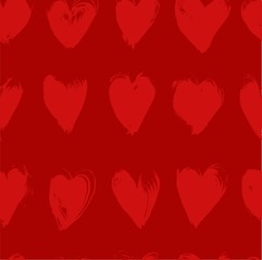 Fototapeta na wymiar Red seamless pattern from red textured smears heart shapes