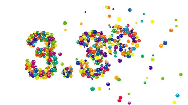Colorful festive 3.3 percent numbers and icon formed of multiple vivid balls in a random pattern for use as a design element in commerce or banking