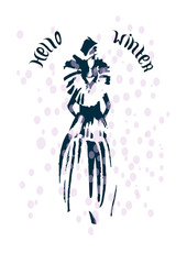 Fashion woman in winter coat . Fashion sketch hand drawn . Vector illustration . Hello winter card , postcard.