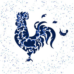 Obraz premium New year blue glitter rooster. Vector illustration EPS 10