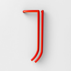 3d realistic RED Wire Font with soft shadows. Letter J. 3d rendering isolated on bright background.