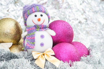 Snowman and Christmas decorations with Christmas balls