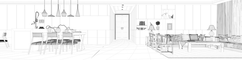 CAD Planung von Loft mit Wohnküche