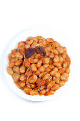 salad with beans, food closeup, top view isolated on white backg