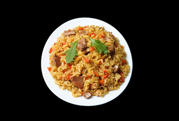 Obraz na płótnie Canvas Arabic traditional cuisine - rice pilaf with meat and carrots. T