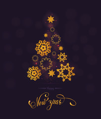 Christmas card tree and balls with lettering. Vector illustration EPS 10.