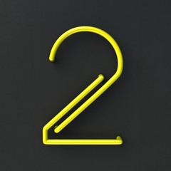 3d glowing Wire Neon Font with soft shadows on dark background. Number 2. 3d rendering isolated.