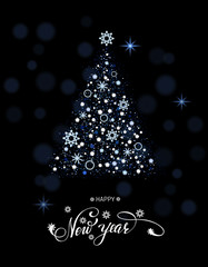 Christmas card tree and balls with lettering. Vector illustration EPS 10.