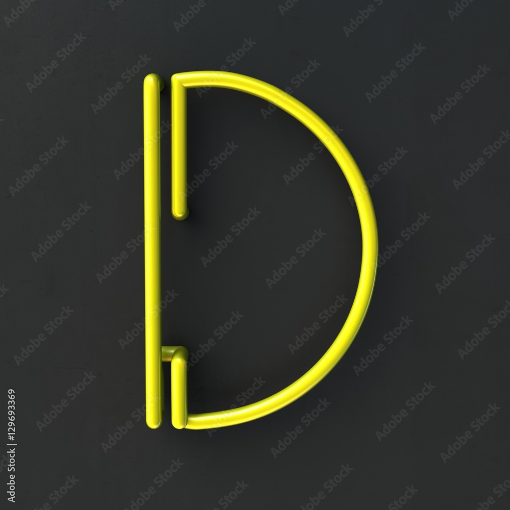 Fototapete 3d glowing Wire Neon Font with soft shadows on dark background. Letter D. 3d rendering isolated.