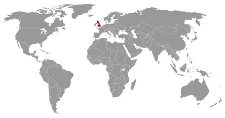 Fototapeta na wymiar United Kingdom on World map