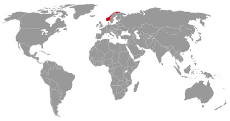Norwegen auf der Weltkarte