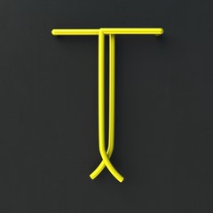 3d glowing Wire Neon Font with soft shadows on dark background. Letter T. 3d rendering isolated.
