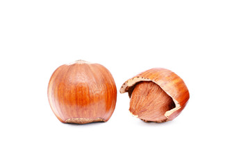 Group healty hazelnuts isolated on white background