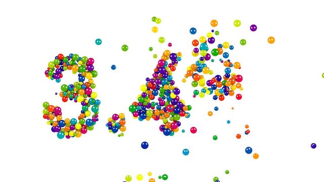 3.4 percent in colorful balls or spheres in the colors of spectrum isolated on white for use in advertising and marketing in commerce and business