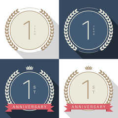 One year anniversary celebration logotype. 1st anniversary logo set.