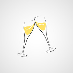 Cheers! Two champagne glasses. Vector