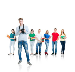 Obraz premium Group of teenage students isolated on white