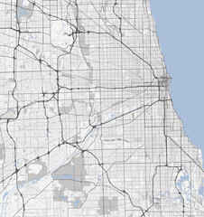 Map Chicago city. Illinois Roads - obrazy, fototapety, plakaty