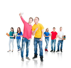 Fototapeta premium Group of teenage students isolated on white