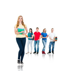 Fototapeta premium Group of teenage students isolated on white
