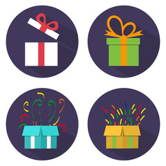 Gift box. Set. Icon. Isolated on white background. Congratulation.