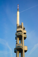 Zizkov television tower, Prague, Czech Republic / Czechia - modern transmitter of signal of TV,...