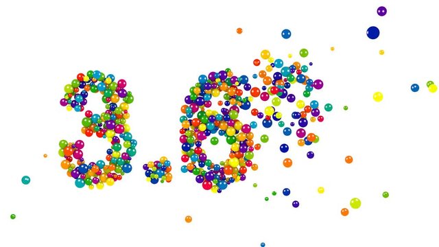 3.6 percent promotional offer icon in rainbow colored balls forming a dynamic random pattern on a white background for use as a business design template
