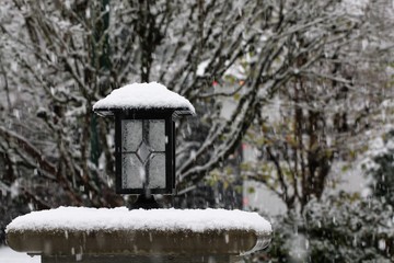 street lamp in snow left