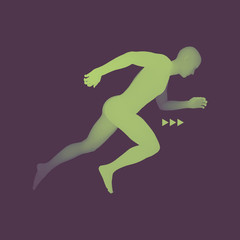 Fototapeta na wymiar 3d Running Man. Design for Sport. Human Body.