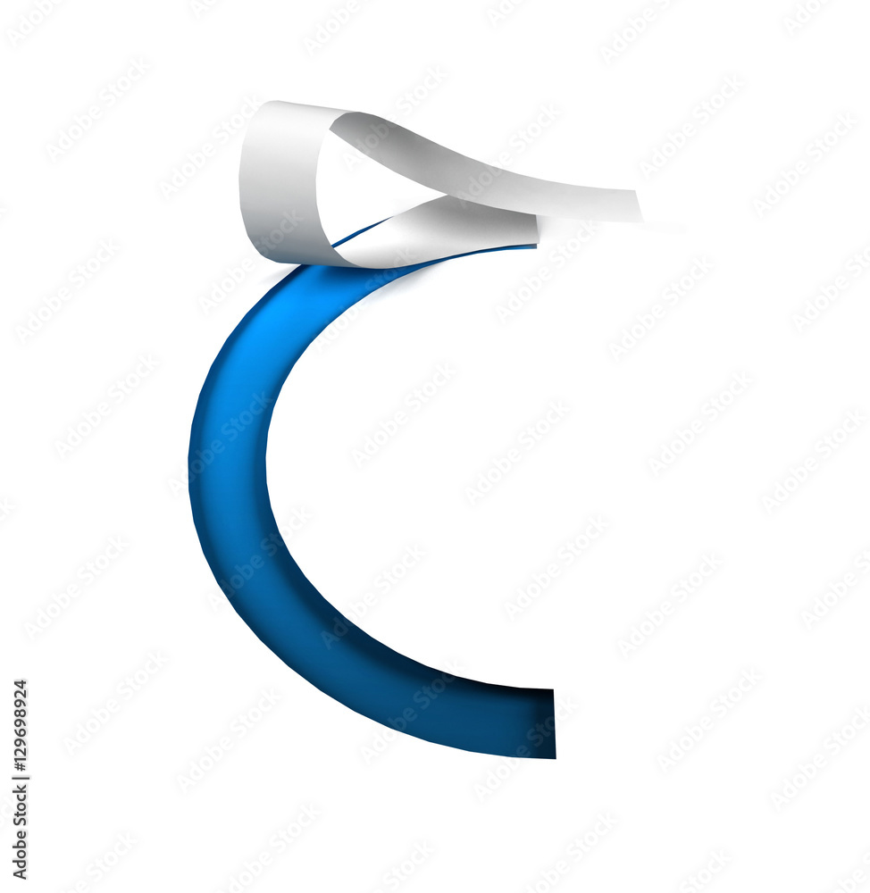 Fototapete Curl Paper Font on cut out background. letter C. 3d rendering