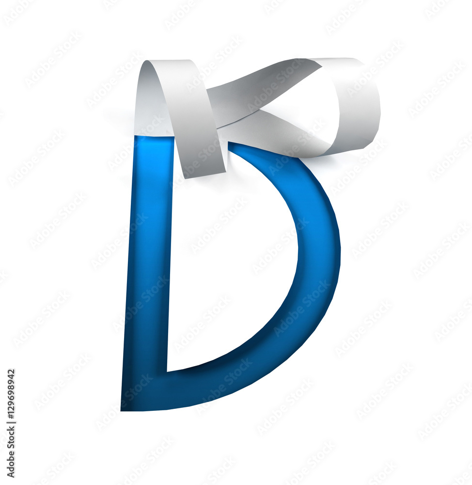 Fototapete curl paper font on cut out background. letter d. 3d rendering