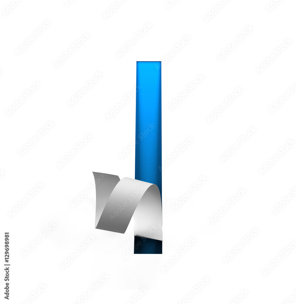 Poster curl paper font on cut out background. letter i. 3d rendering