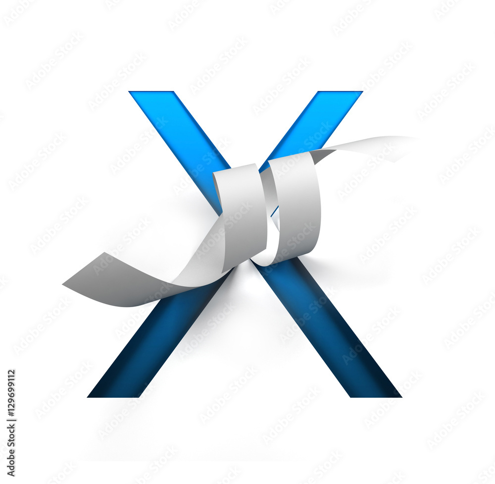 Poster curl paper font on cut out background. letter x. 3d rendering