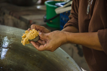 The coconut sugar traditional Thailand. Soft-focus image