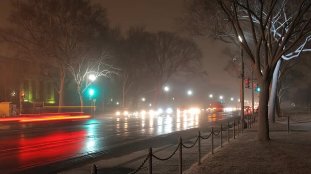 Snowy streets in Washington DC at Night