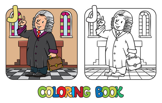 Judge Coloring book. Alphabet J. Profession ABC