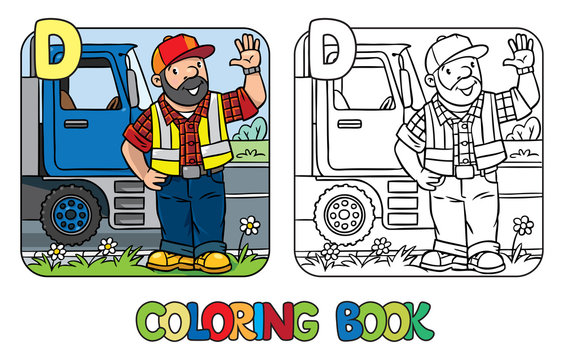 Driver coloring book. Profession ABC. Alphabet D
