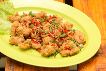 Squid fried floured calamari spicy with chili