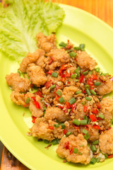 Squid fried floured calamari spicy with chili