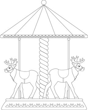 carousel with reindeer and ornaments, coloring page