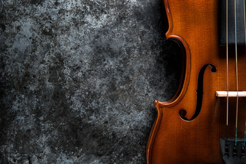 Fototapeta na wymiar Violin on wooden dark background
