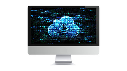 Cloud storage. Data cloud storage on computer. Protect code.