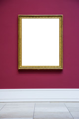 Art Museum Frame Red Wall Ornate Design White Isolated Clipping