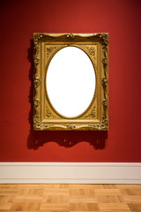 Round Art Museum Frame Red Wall Ornate Minimal Design White Isol